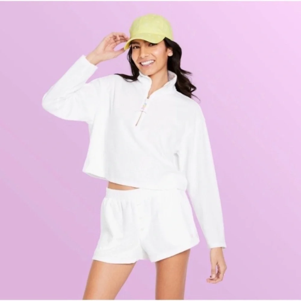 Stoney Clover Lane x Target Cropped Half Zip Sweatshirt in White XS - Picture 2 of 11